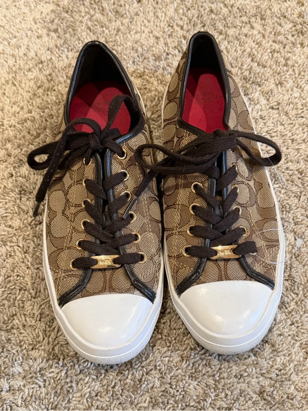 Vintage Coach Empire Brown Canvas Monogram Logo Lace Up Sneakers Low Top - Picture 2 of 8